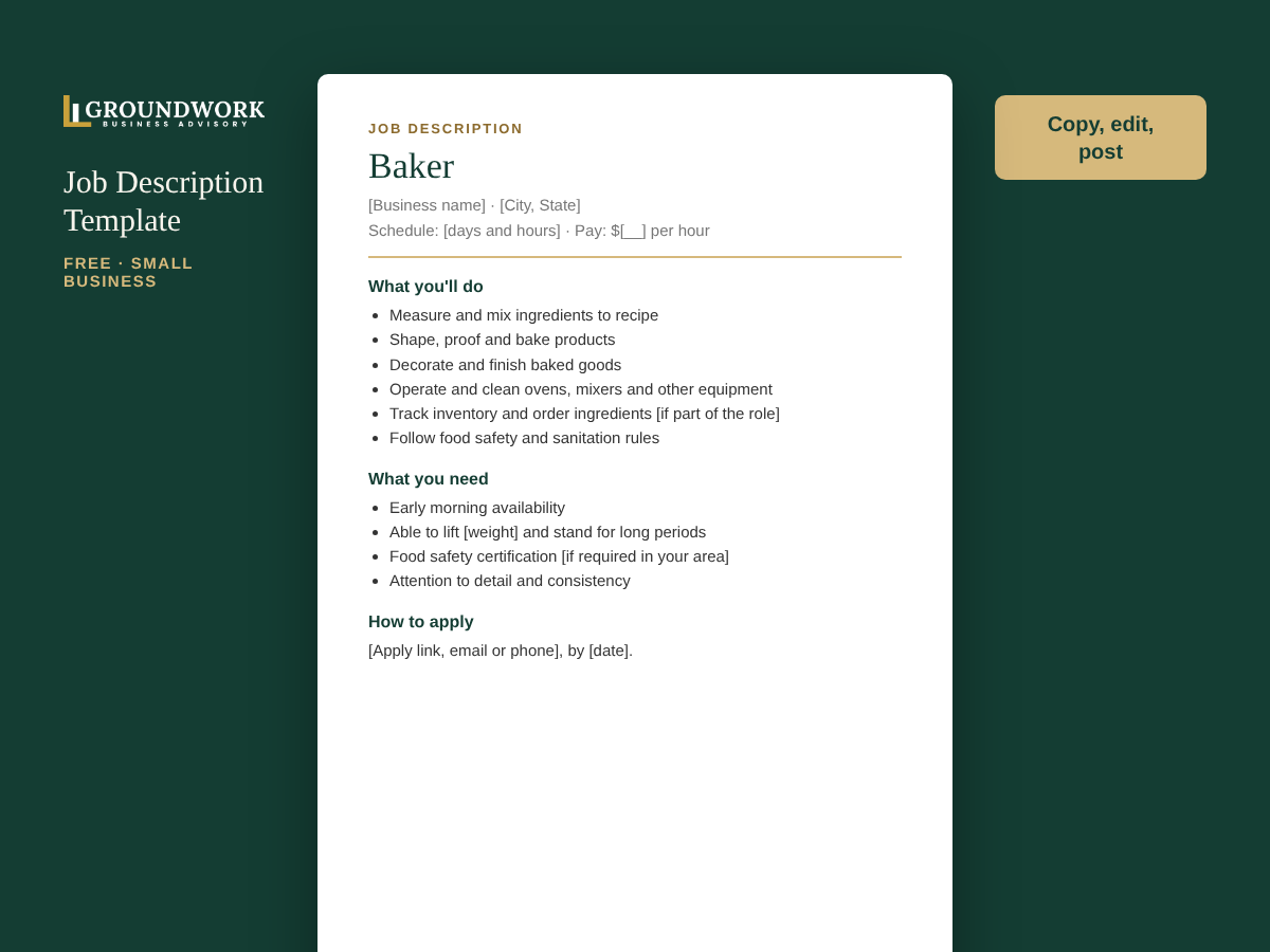 Baker job description template preview