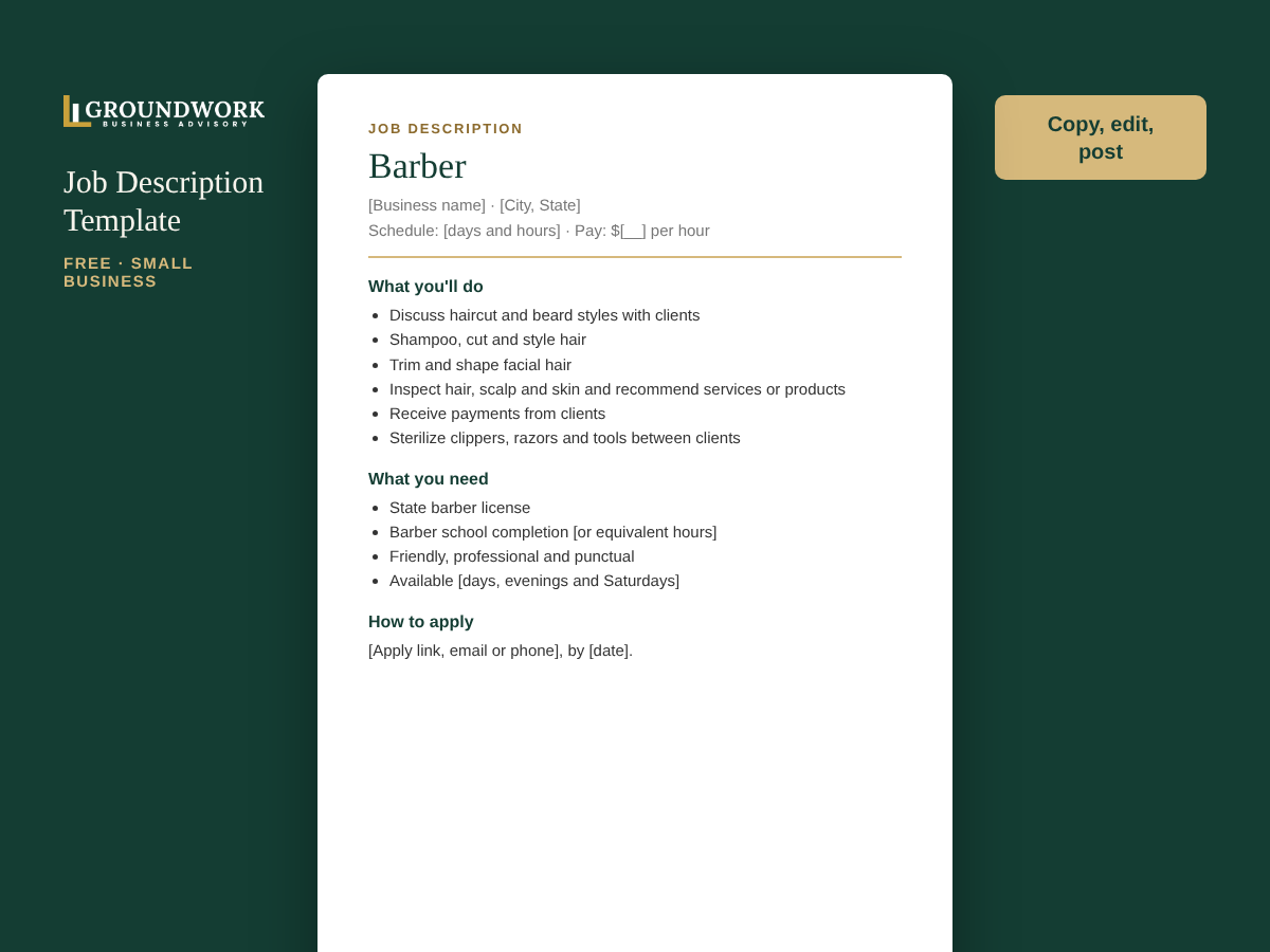 Barber job description template preview