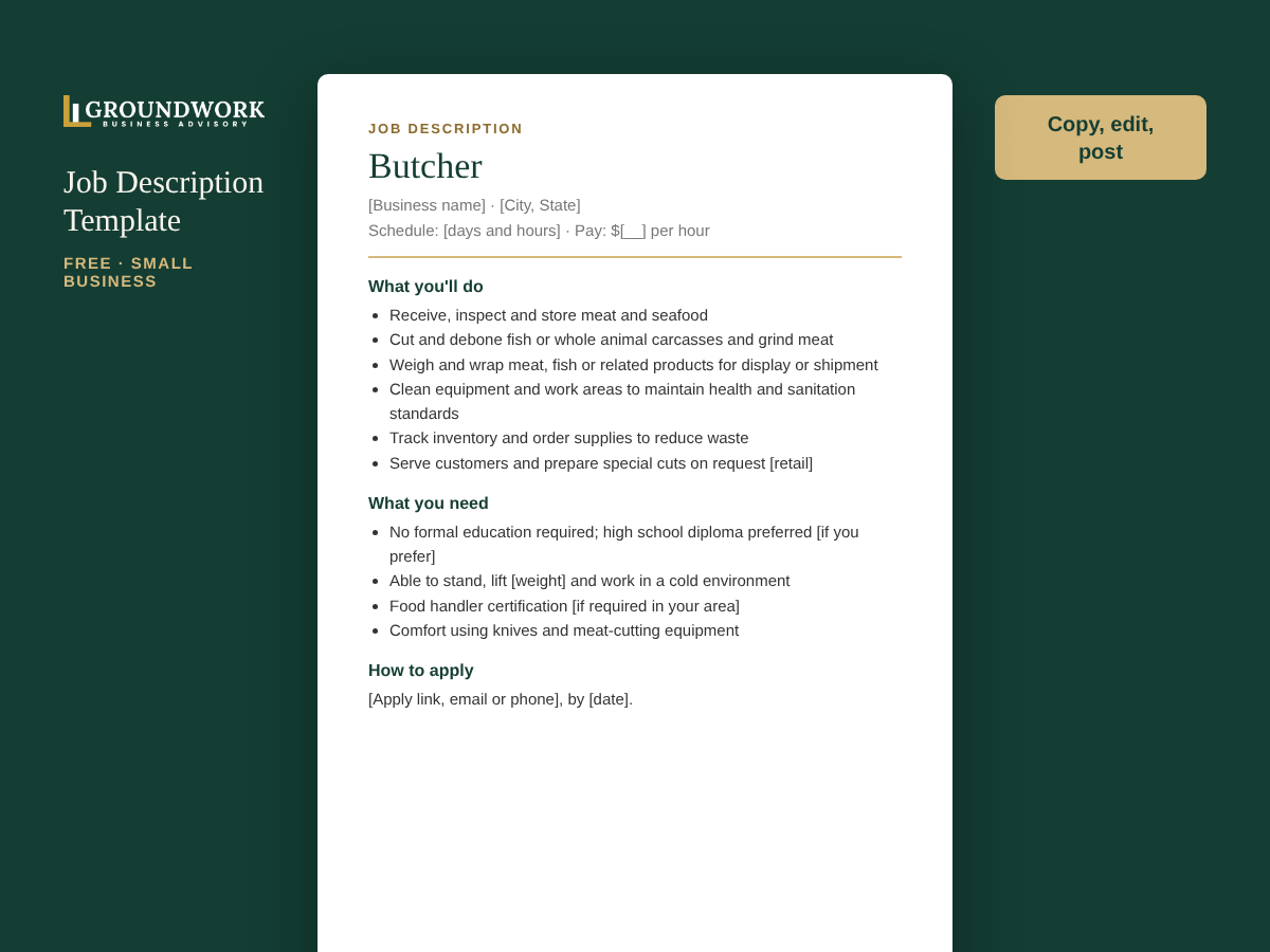 Butcher job description template preview