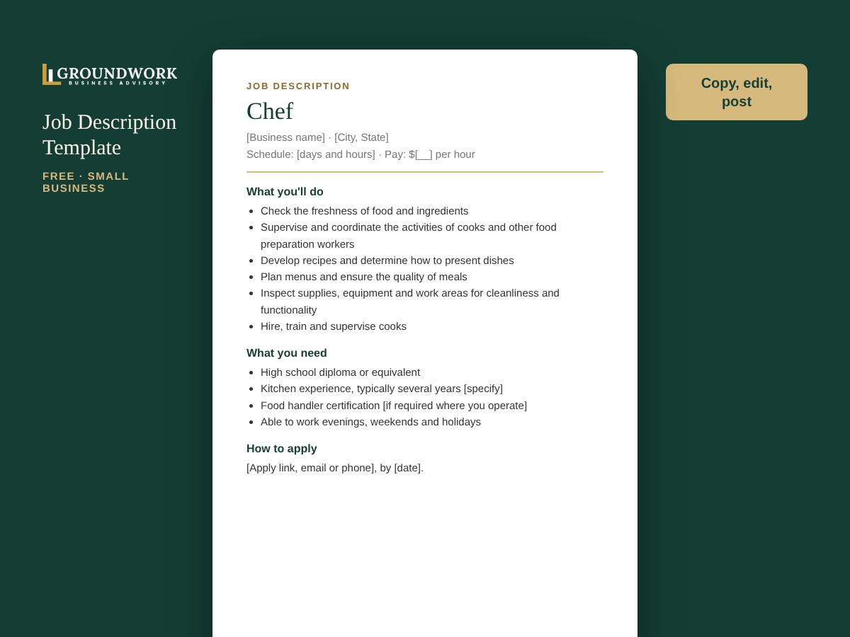 Chef job description template preview