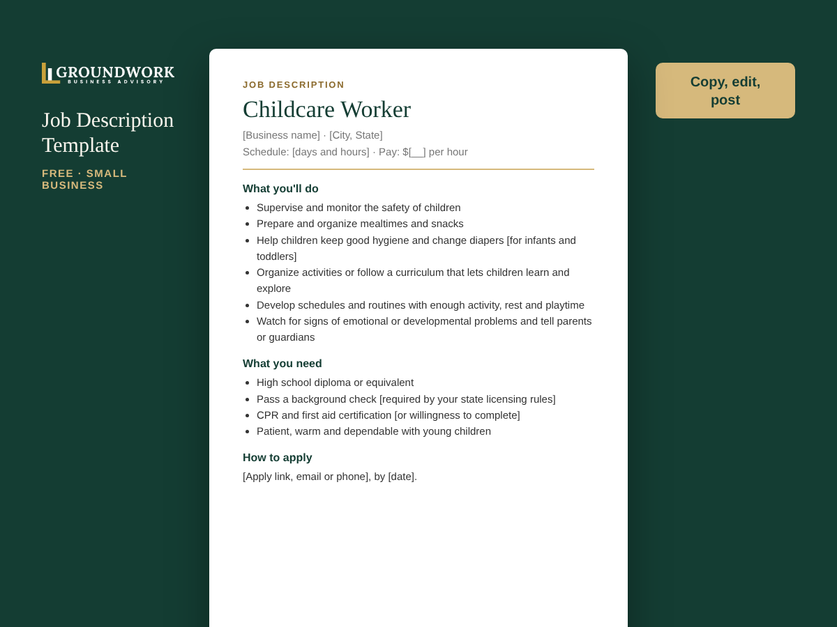 Childcare Worker job description template preview