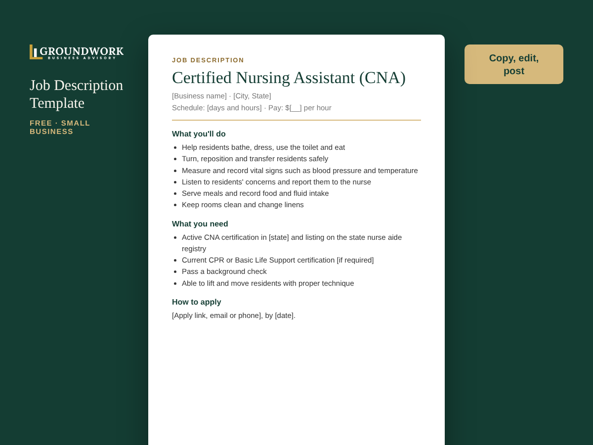 Certified Nursing Assistant (CNA) job description template