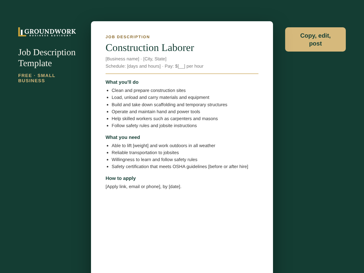 Construction Laborer job description template preview