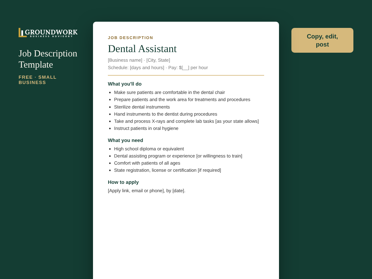 Dental Assistant job description template preview