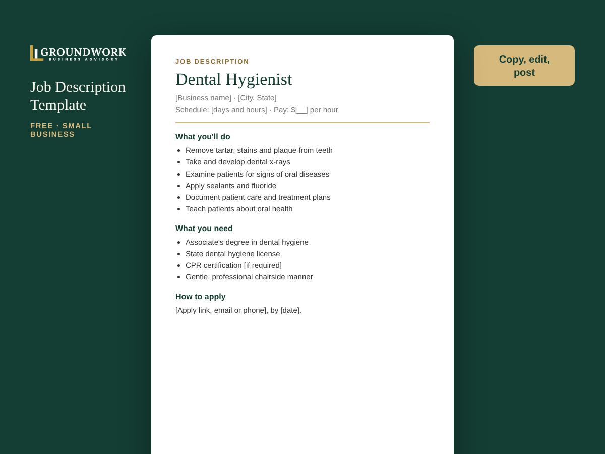 Dental Hygienist job description template preview