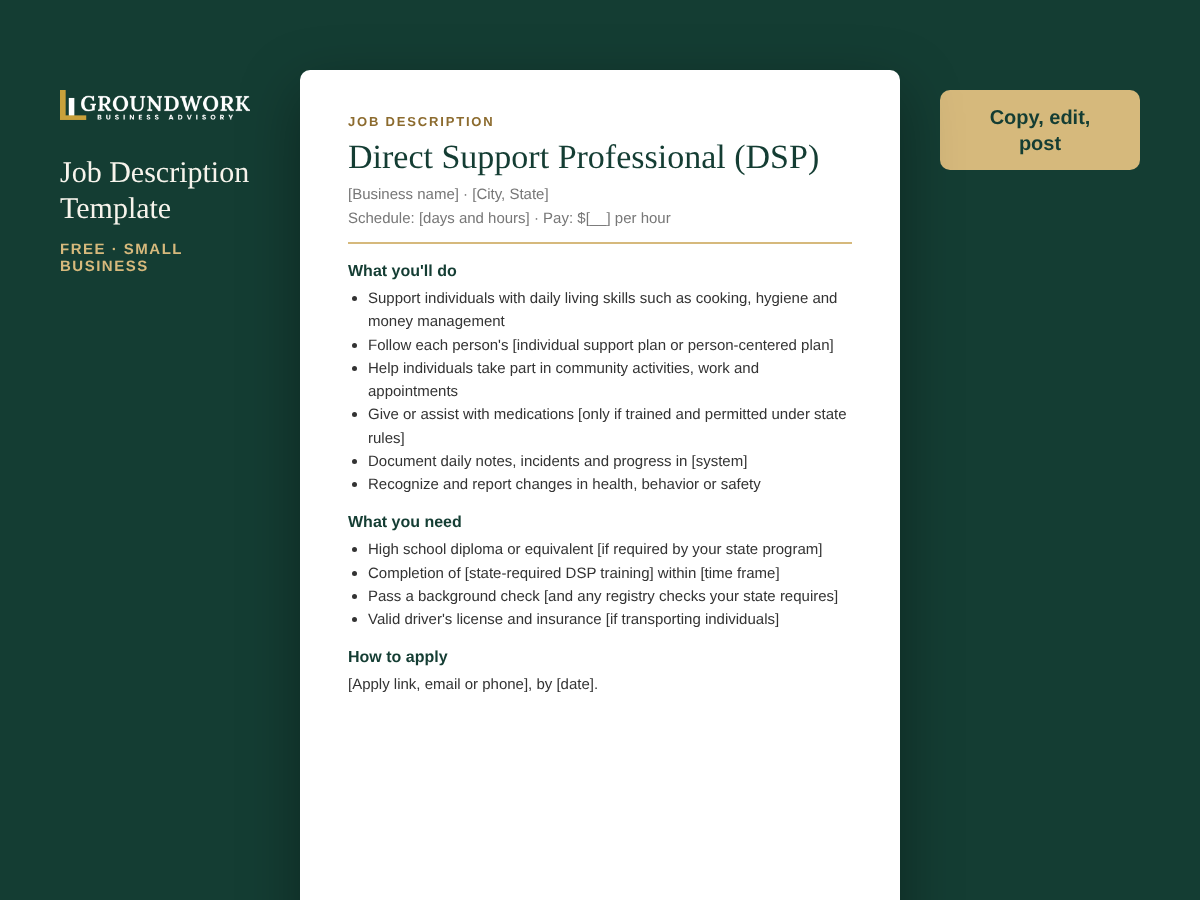 Direct Support Professional (DSP) job description template
