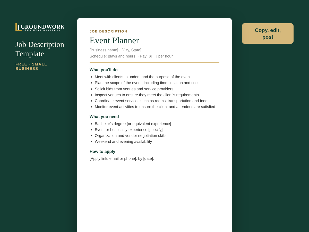 Event Planner job description template preview