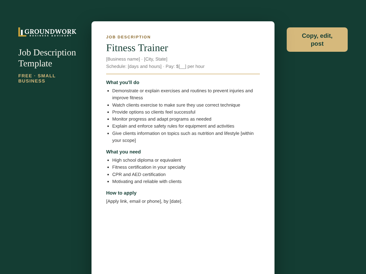 Fitness Trainer job description template preview