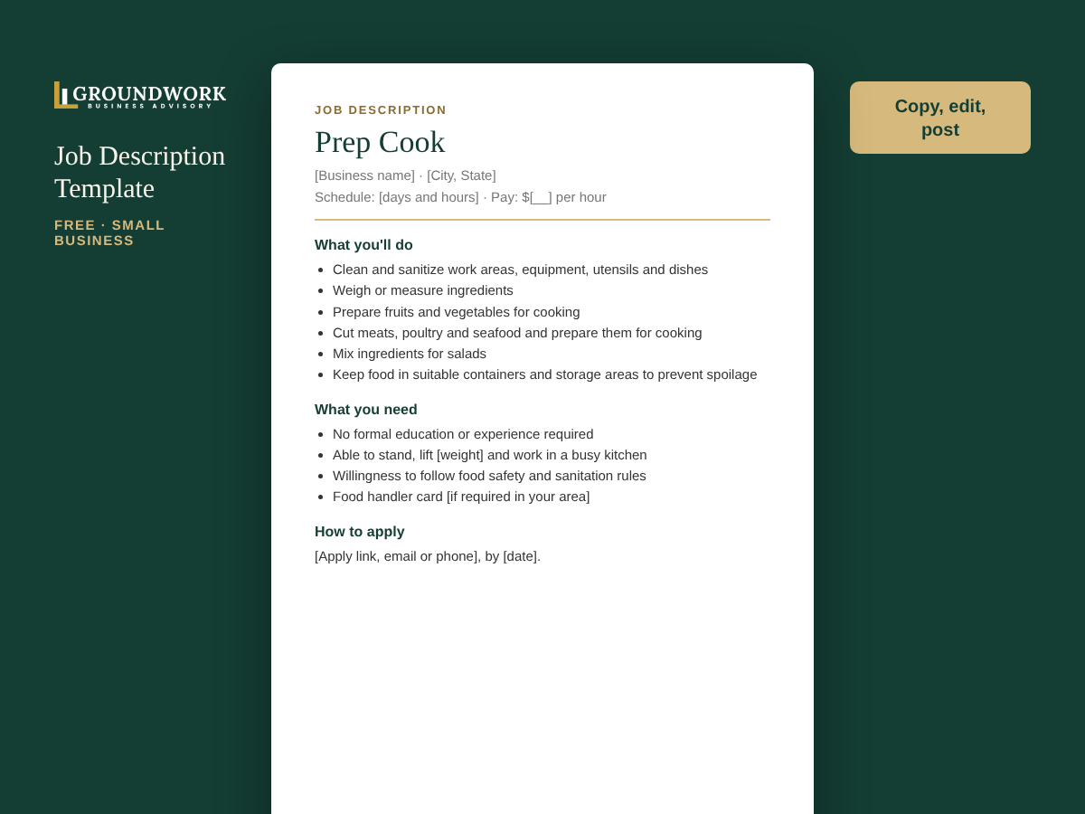 Prep Cook job description template preview