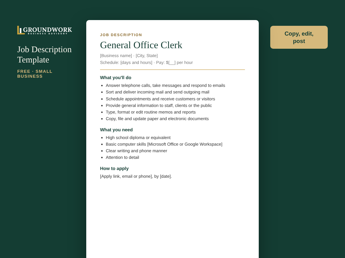 General Office Clerk job description template preview