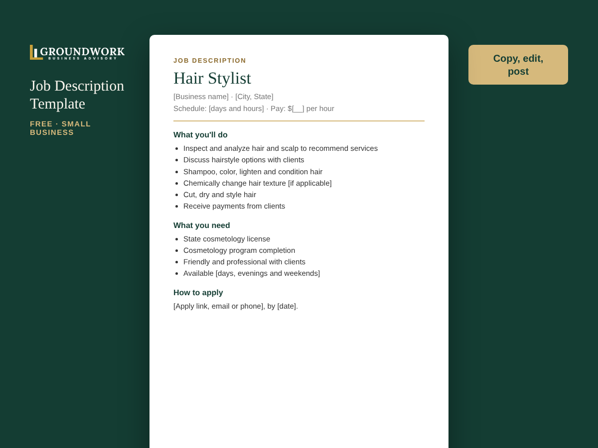 Hair Stylist job description template preview