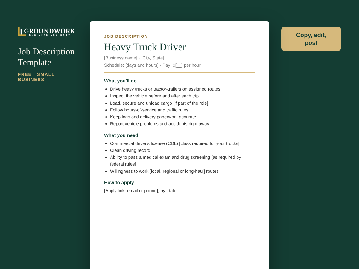 Heavy Truck Driver job description template preview
