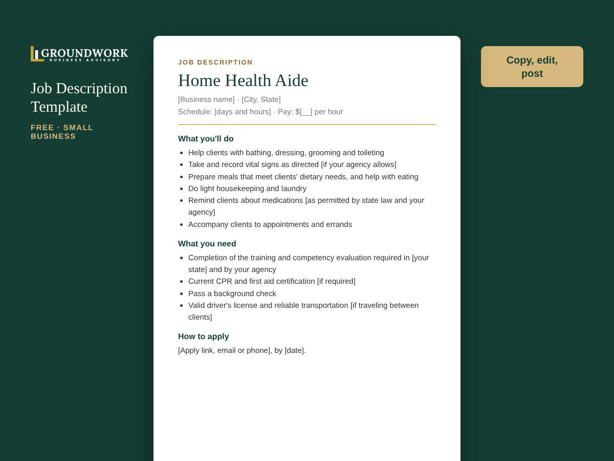 Home Health Aide job description template