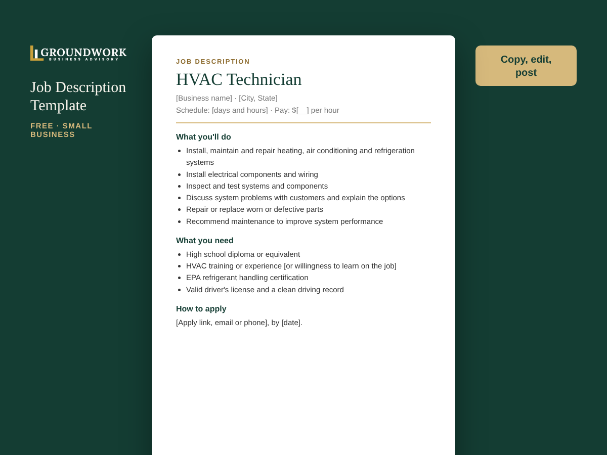 HVAC Technician job description template preview