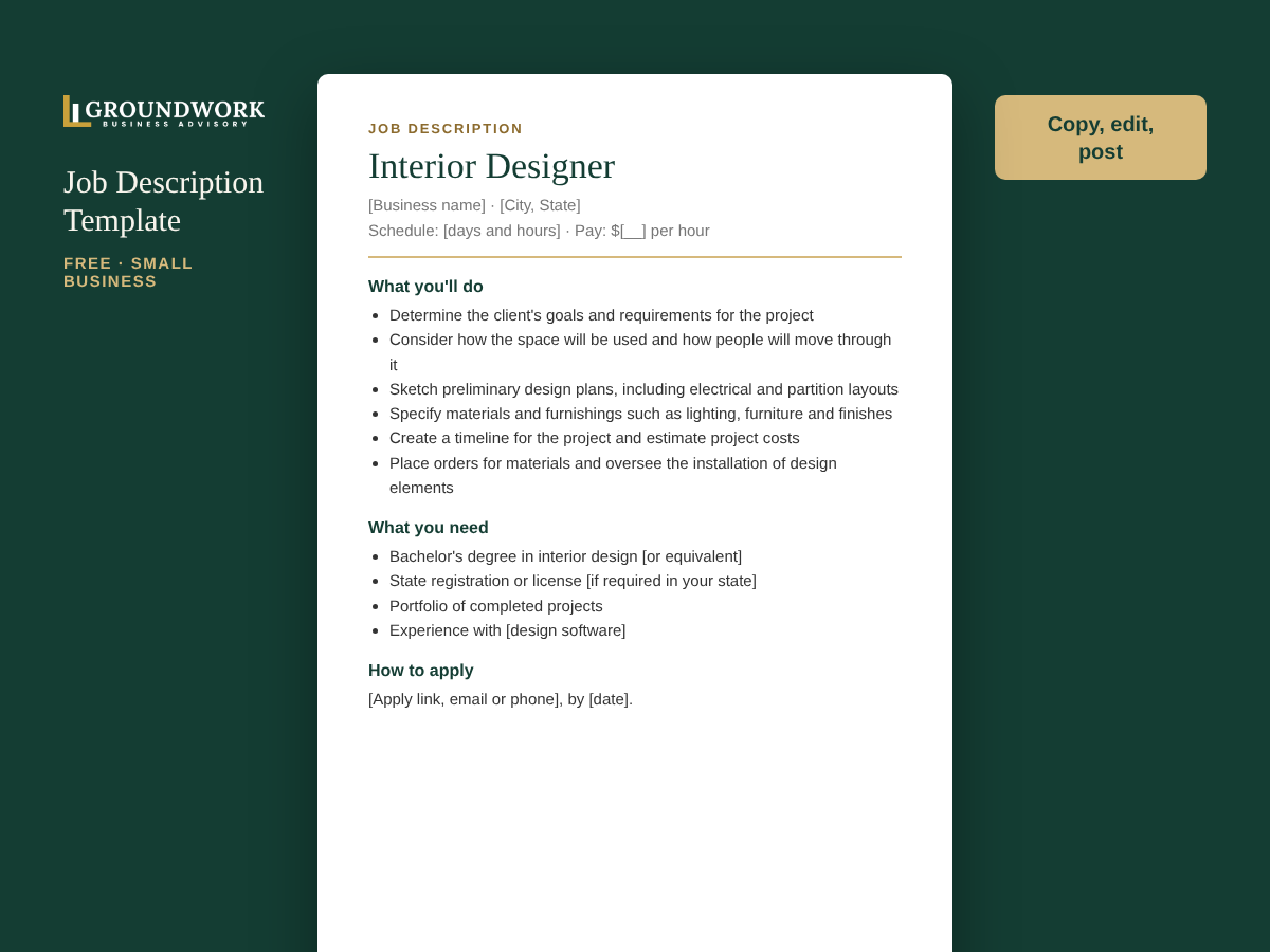 Interior Designer job description template preview