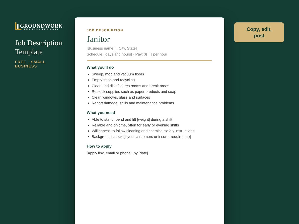 Janitor job description template preview