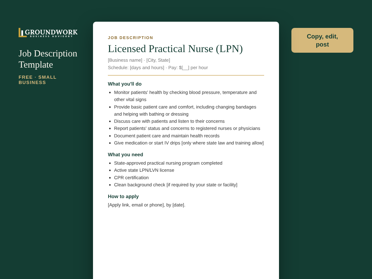 Licensed Practical Nurse (LPN) job description template preview
