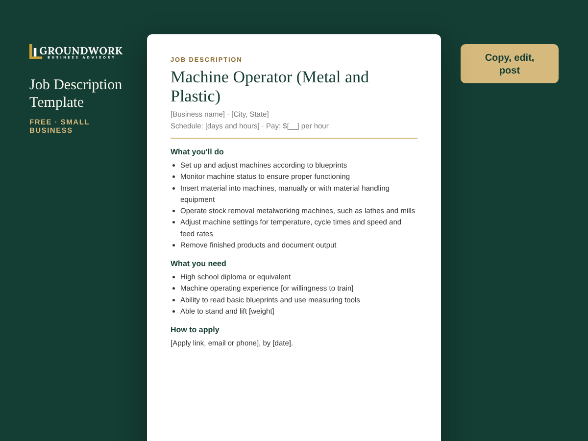 Machine Operator (Metal and Plastic) job description template preview