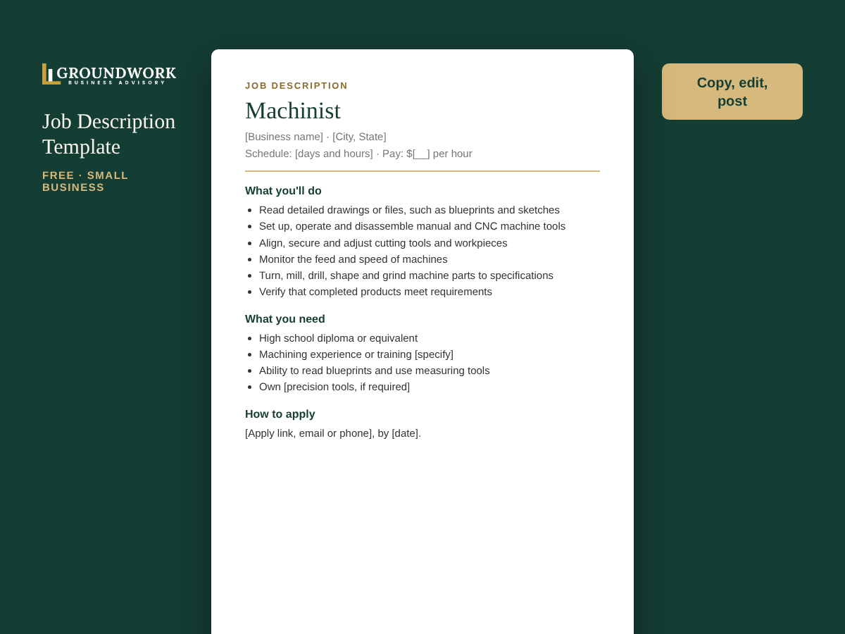 Machinist job description template preview