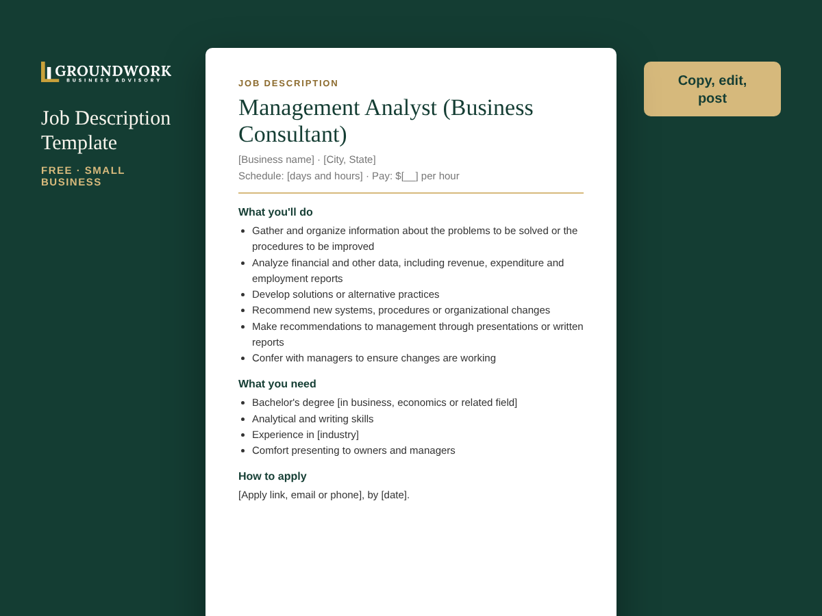 Management Analyst (Business Consultant) job description template preview