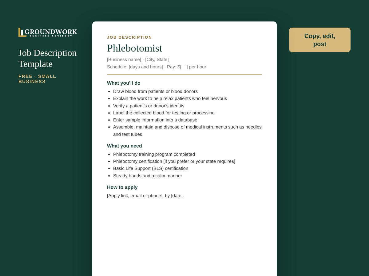 Phlebotomist job description template preview