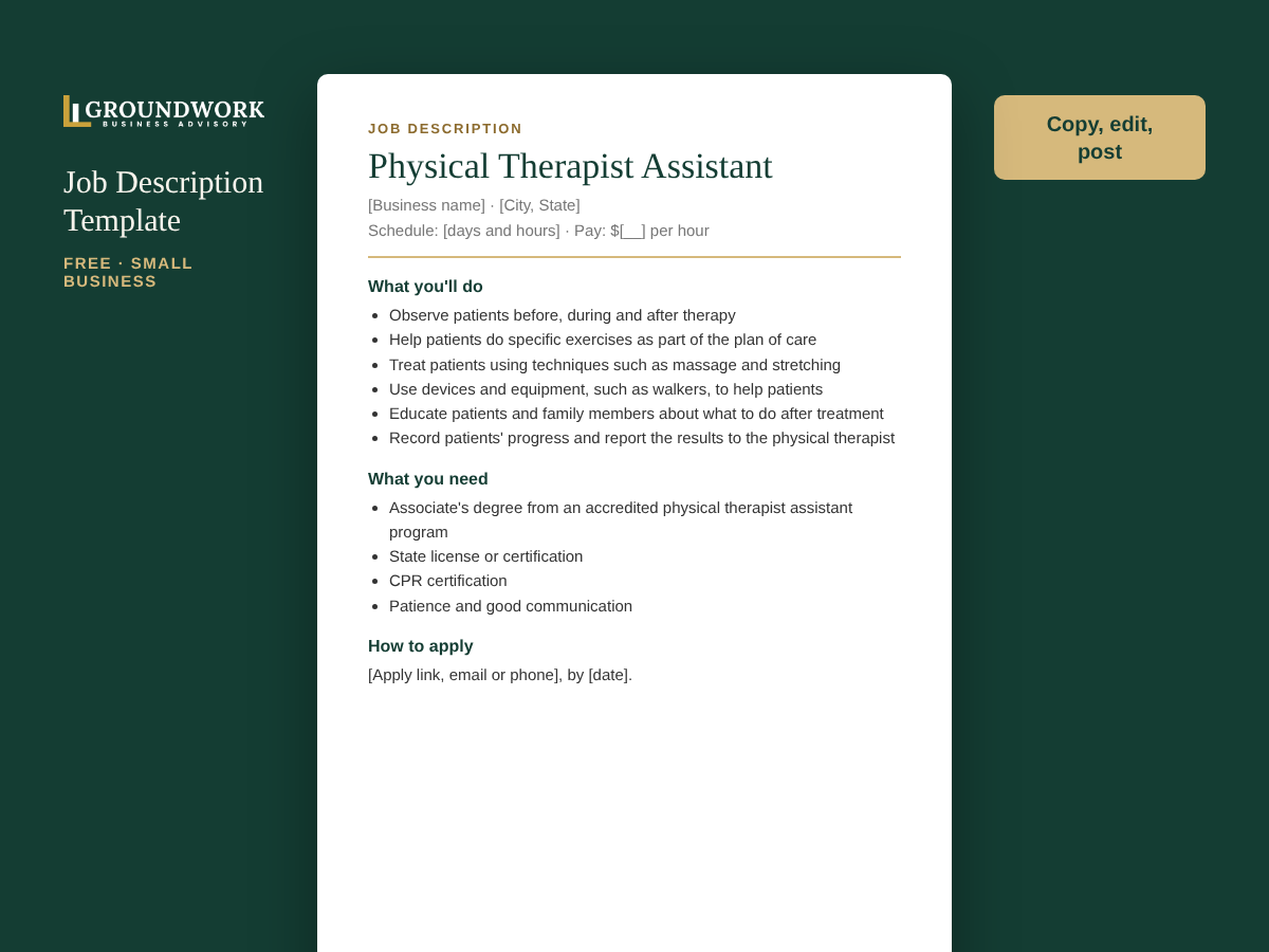 Physical Therapist Assistant job description template preview