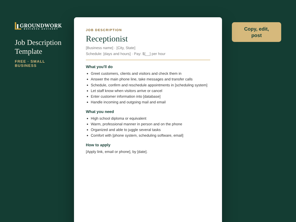 Receptionist job description template preview