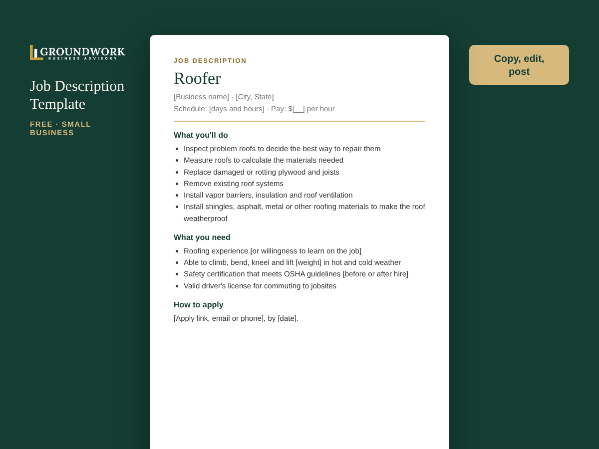 Roofer job description template preview