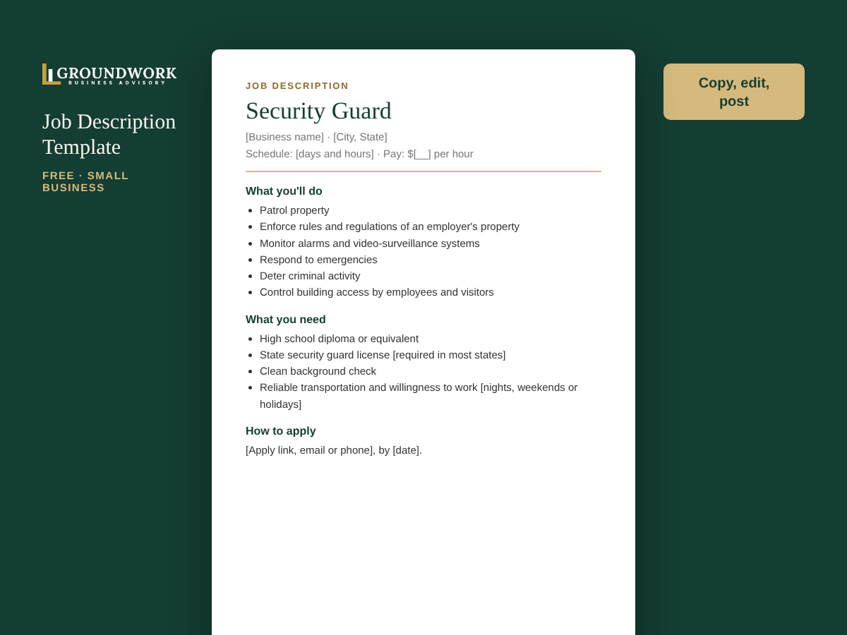 Security Guard job description template preview