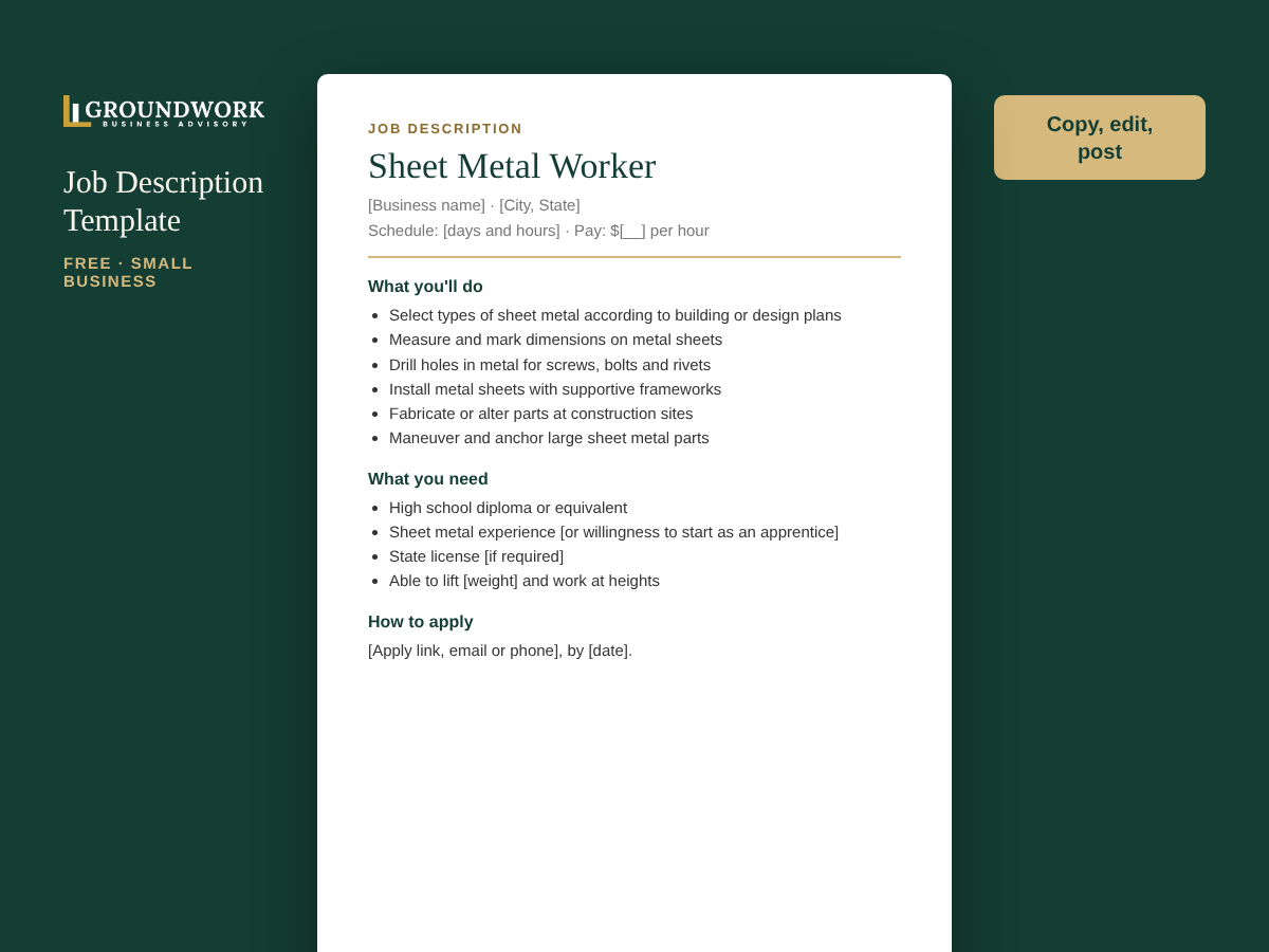 Sheet Metal Worker job description template preview
