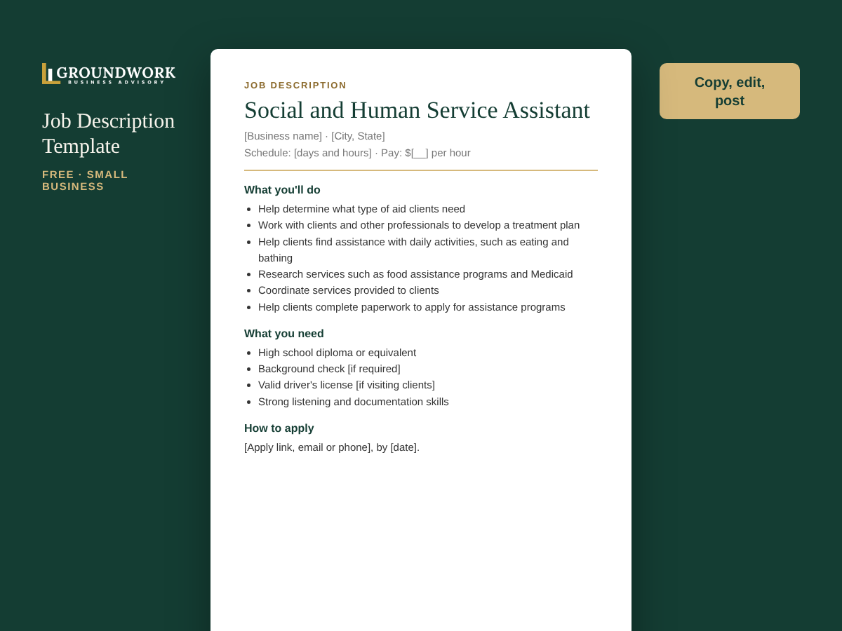 Social and Human Service Assistant job description template preview