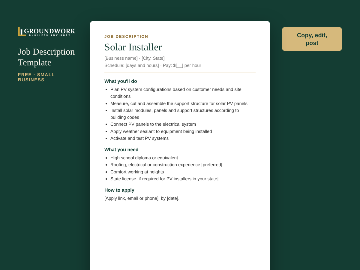 Solar Installer job description template preview