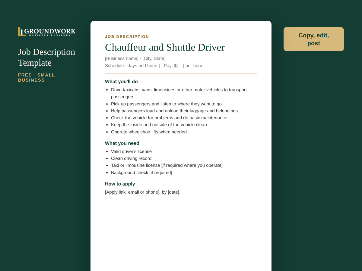 Chauffeur and Shuttle Driver job description template preview