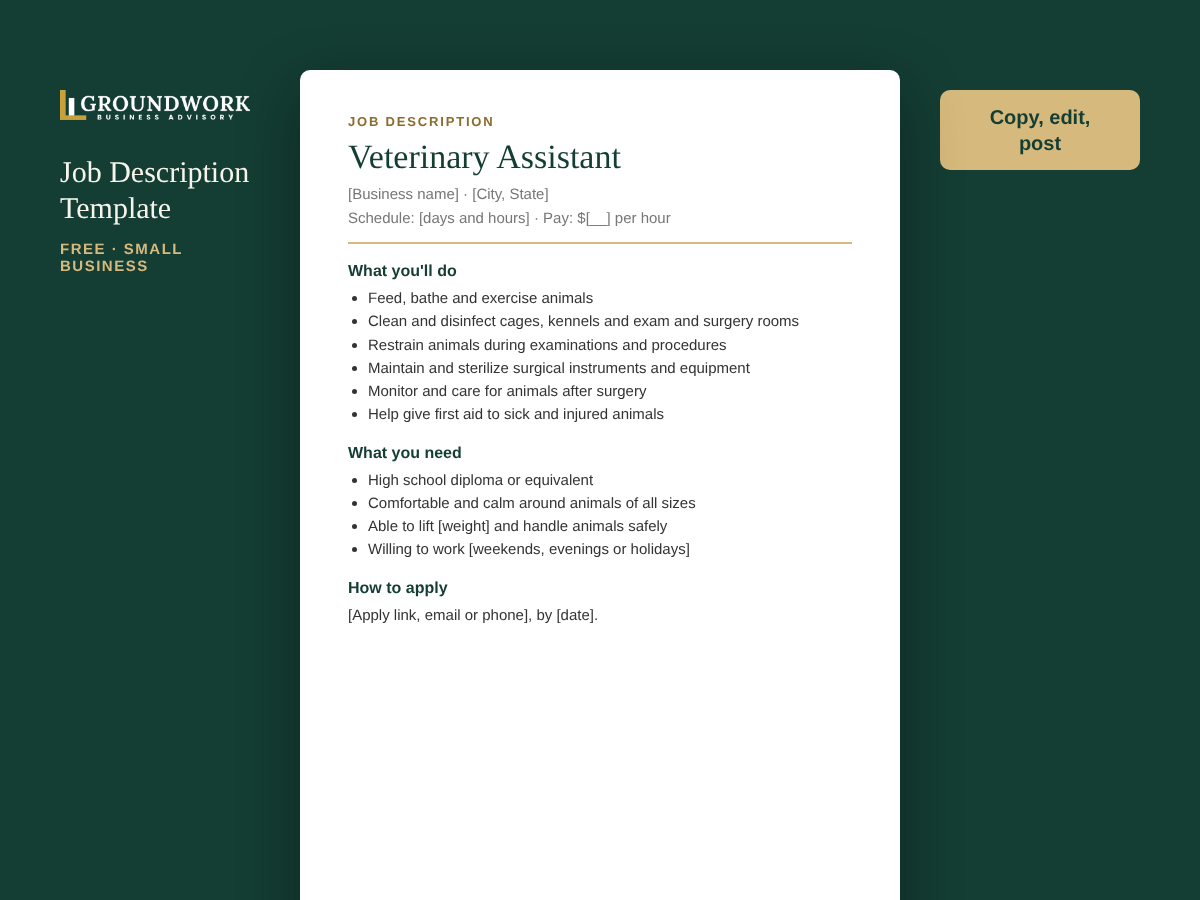 Veterinary Assistant job description template preview