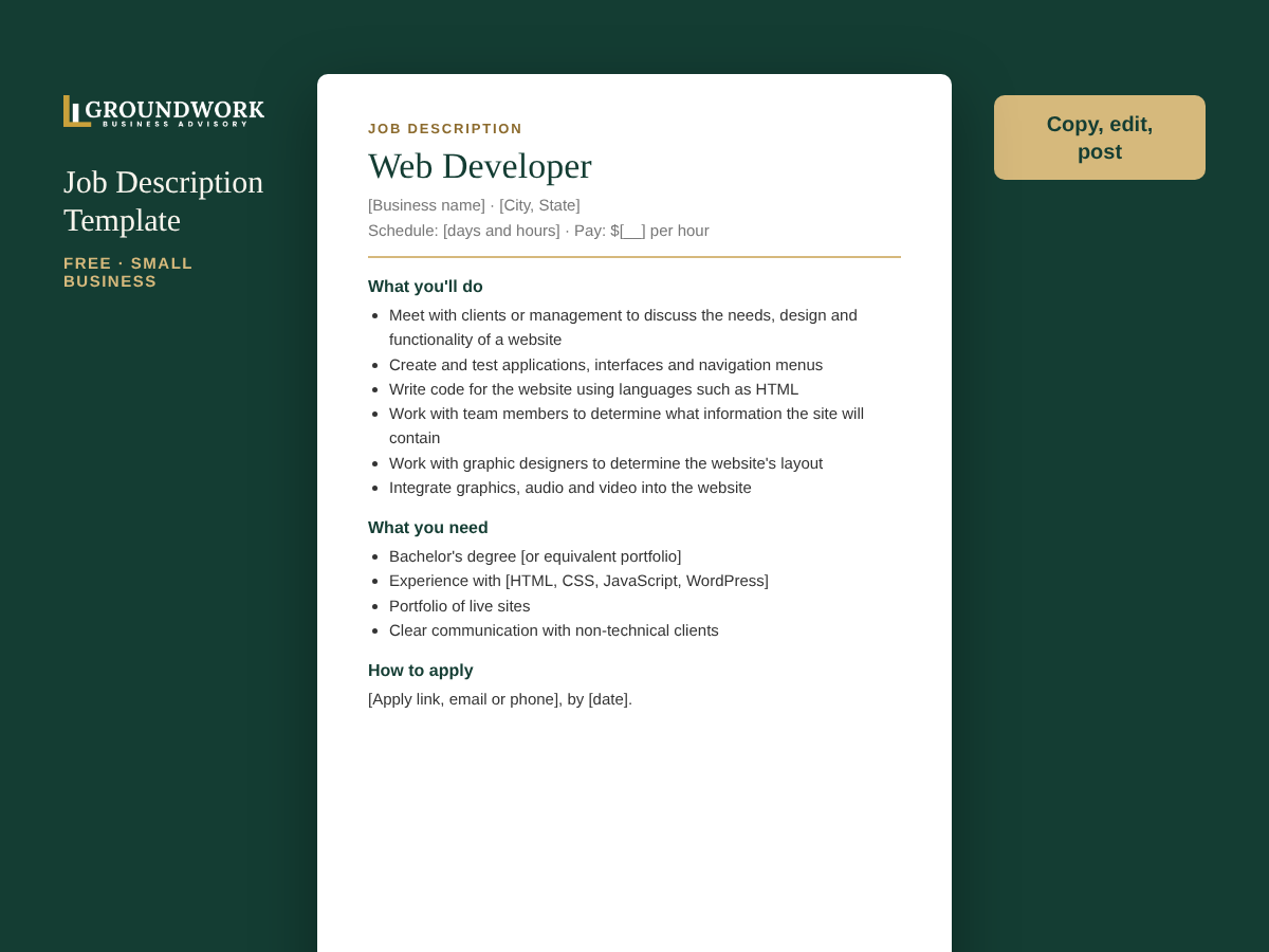 Web Developer job description template preview