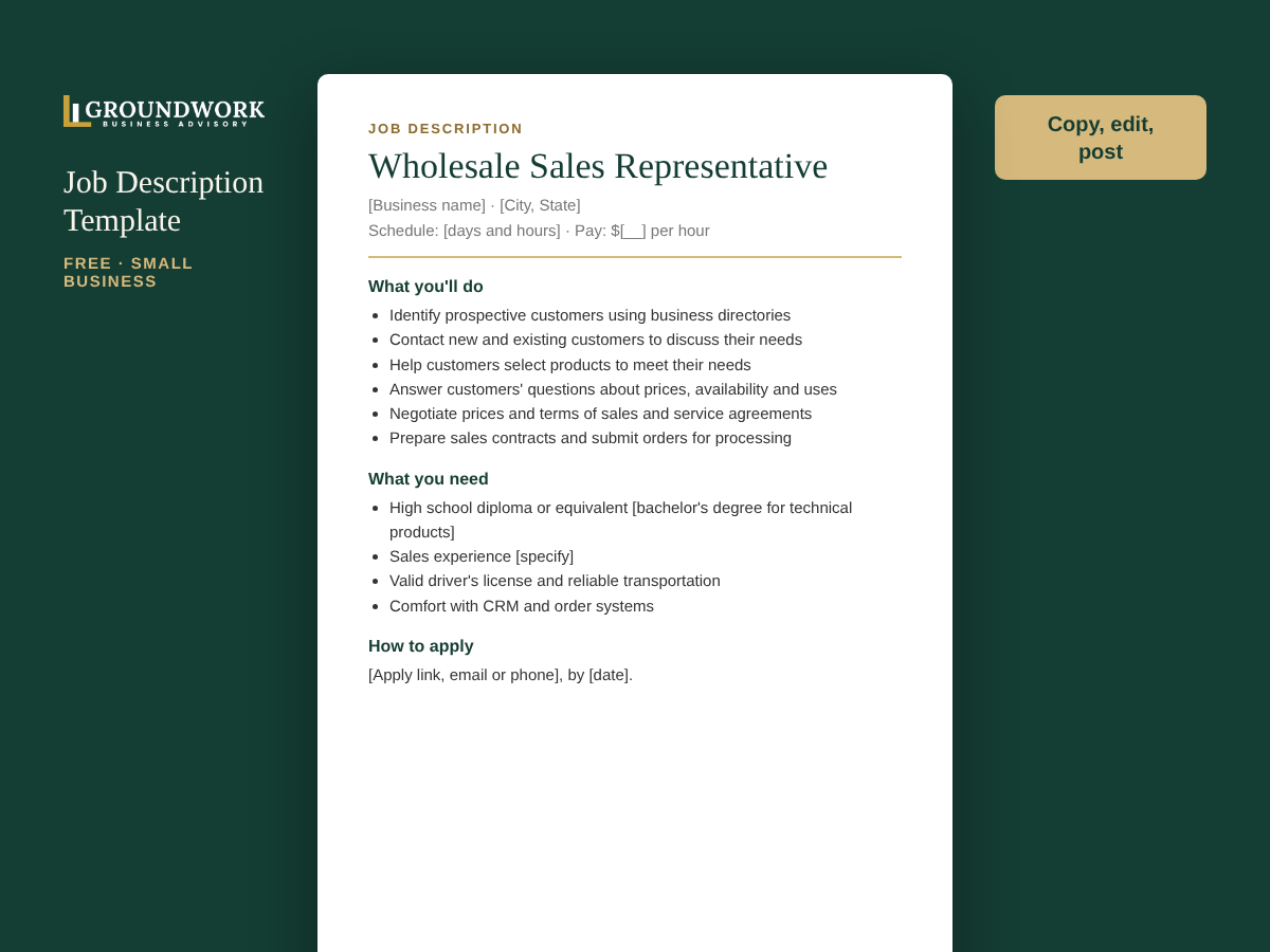 Wholesale Sales Representative job description template preview