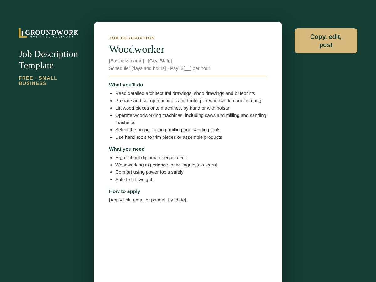 Woodworker job description template preview